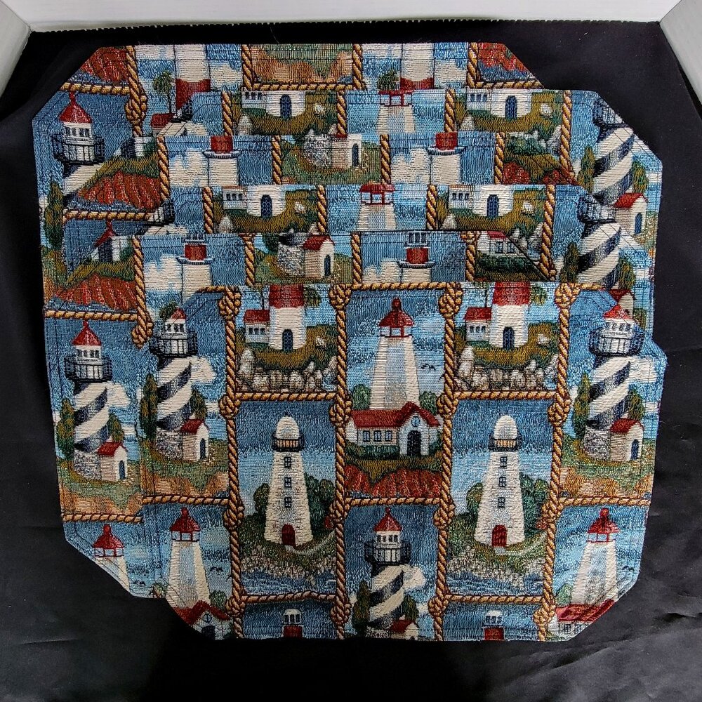 6 Tapestry Lighthouse Nautical Placemats Ocean Beach Theme Excellent